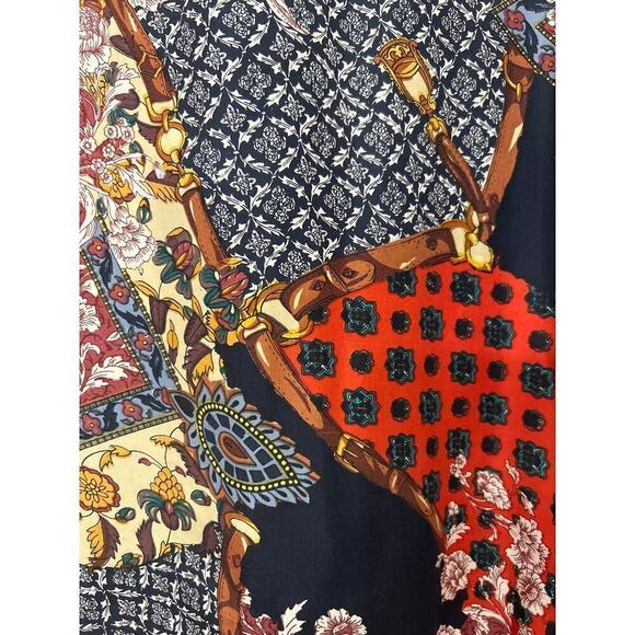 Diana Marco Vintage 100% Silk Baroque Equestrian Patchwork Print Shirt 16 - Picture 7 of 9